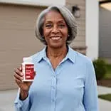 Happy senior woman using SugarMute supplement
